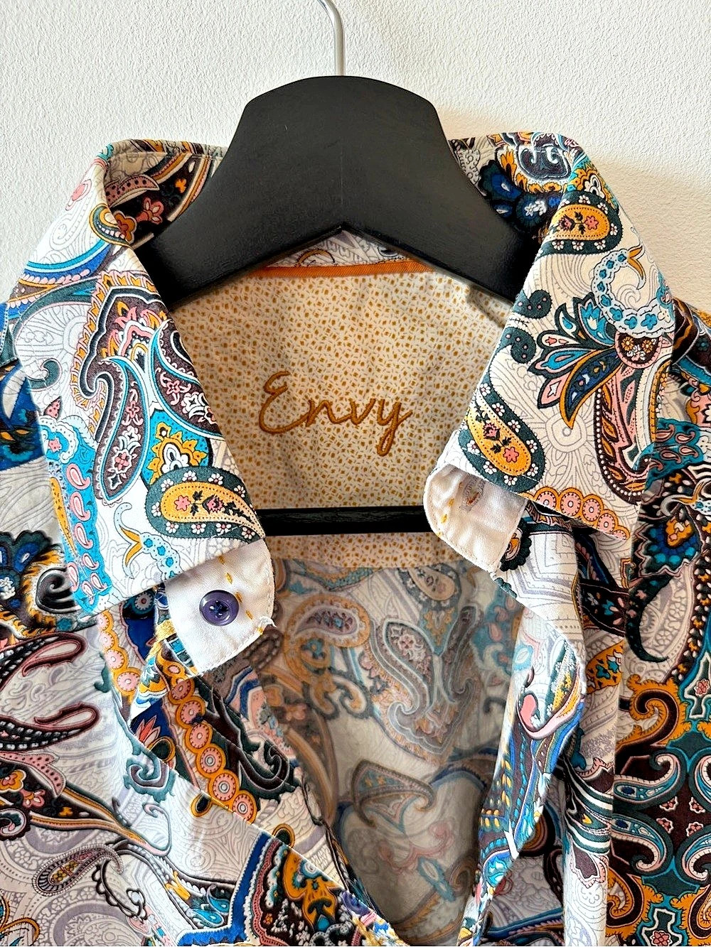 Envy Long-Sleeve Paisley Button-Down Shirt – Blue & White (Large) - Picture 2 of 4